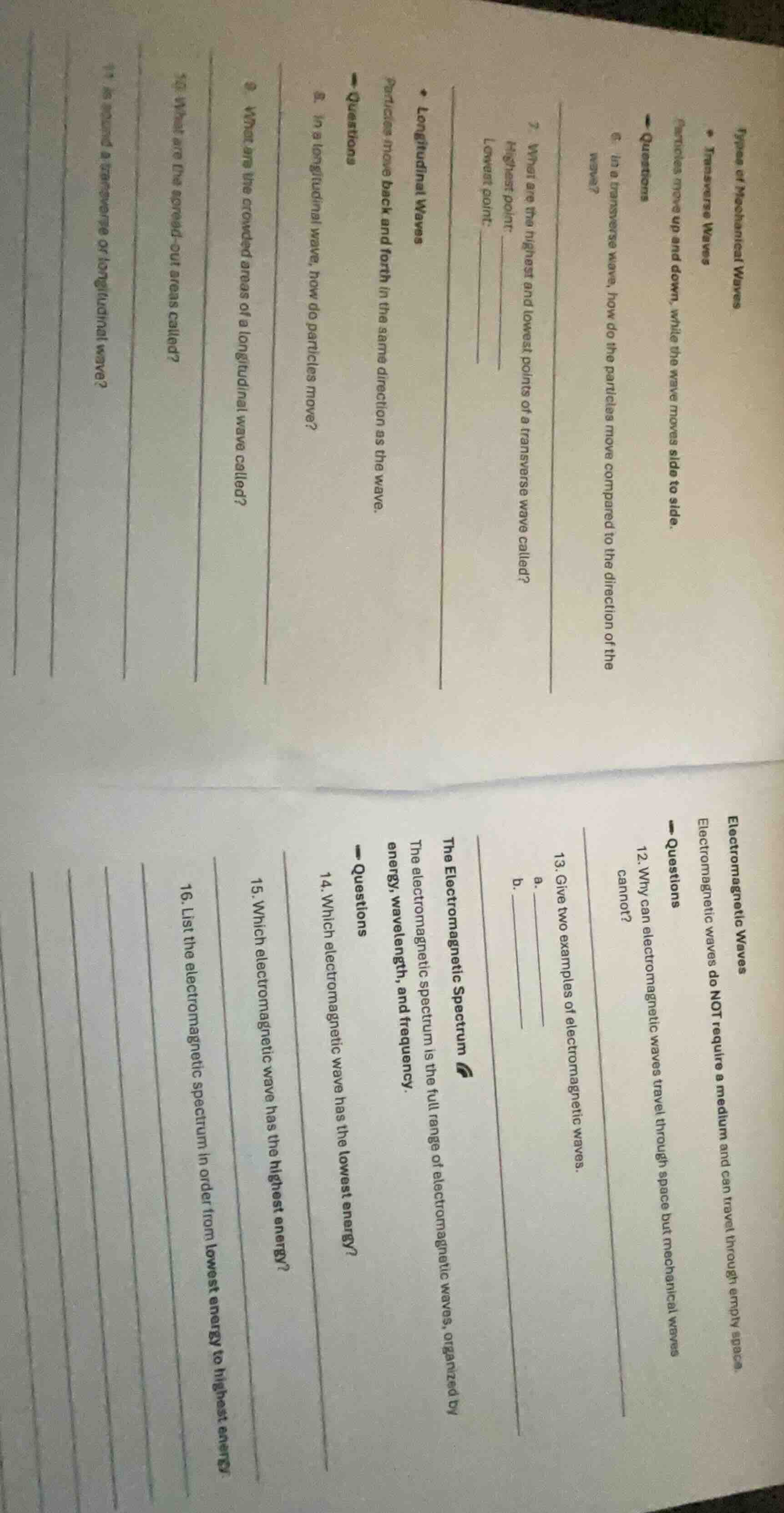types of mechanical waves - transverse waves particles move up and down…