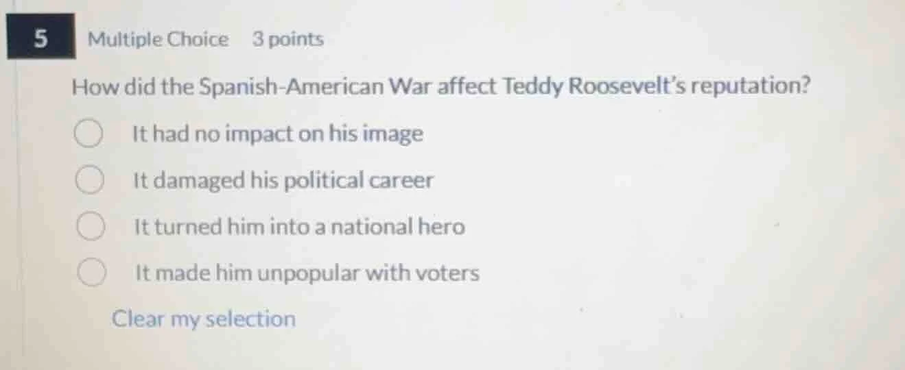 5 multiple choice 3 points how did the spanish - american war affect te…