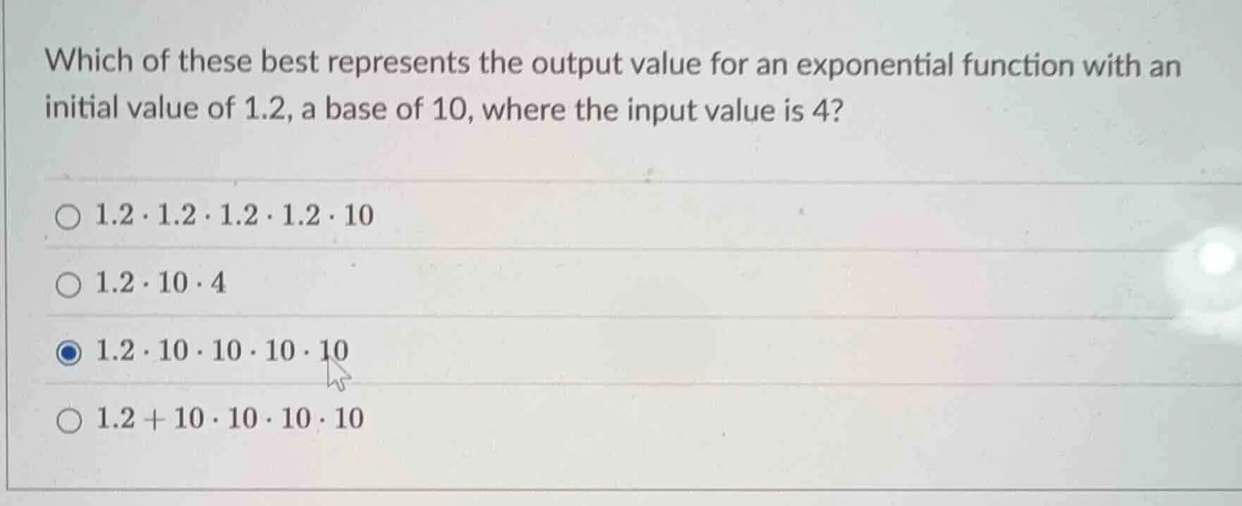 which of these best represents the output value for an exponential func…