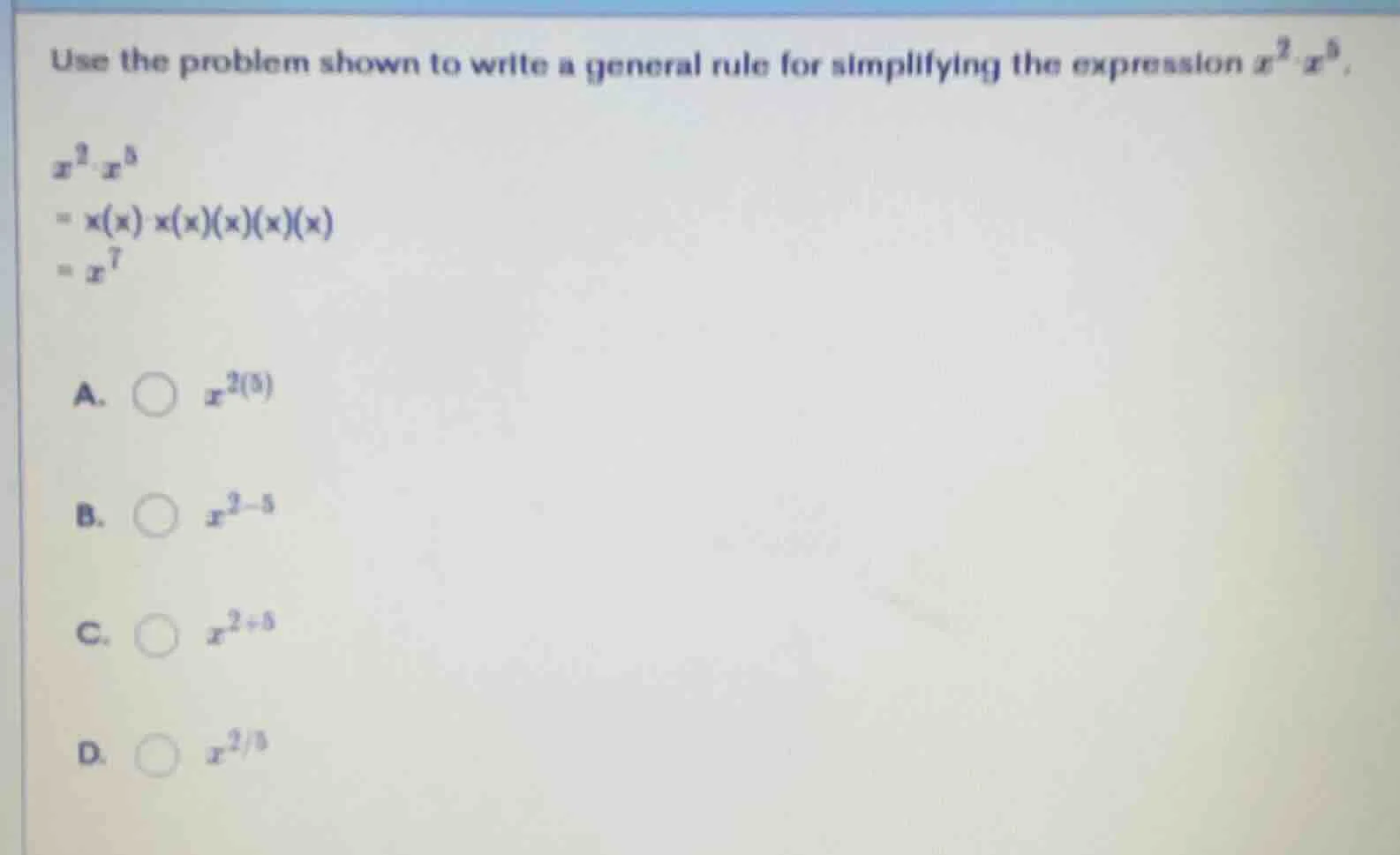 use the problem shown to write a general rule for simplifying the expre…