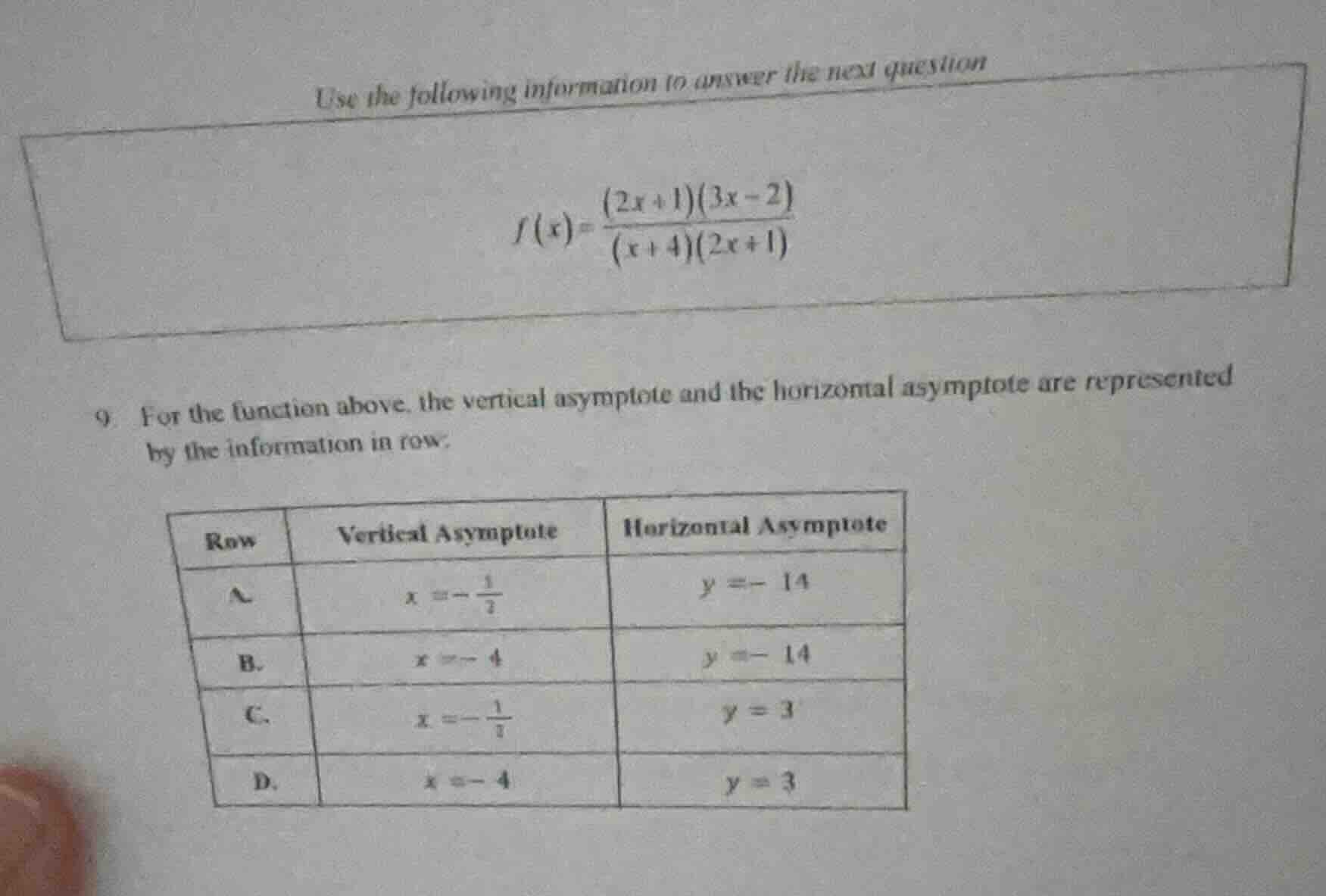 use the following information to answer the next question $f(x)=\frac{(…