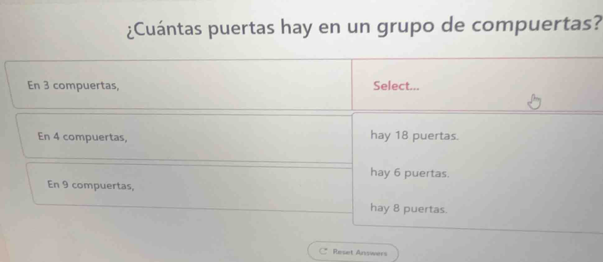 ¿cuántas puertas hay en un grupo de compuertas? en 3 compuertas, select…
