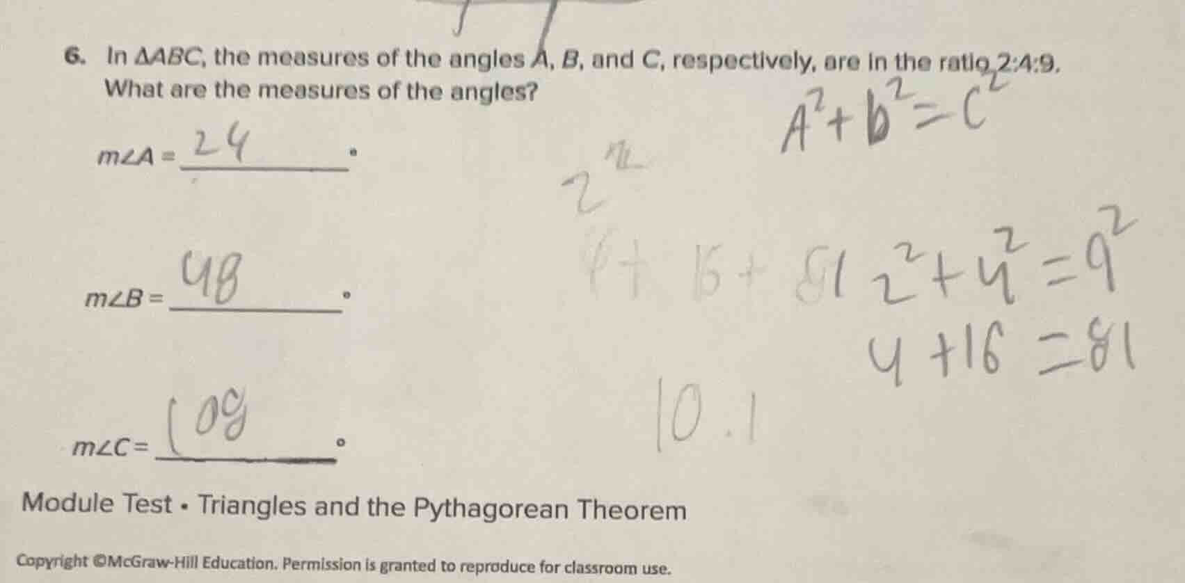 6. in $\\triangle abc$, the measures of the angles $a$, $b$, and $c$, r…