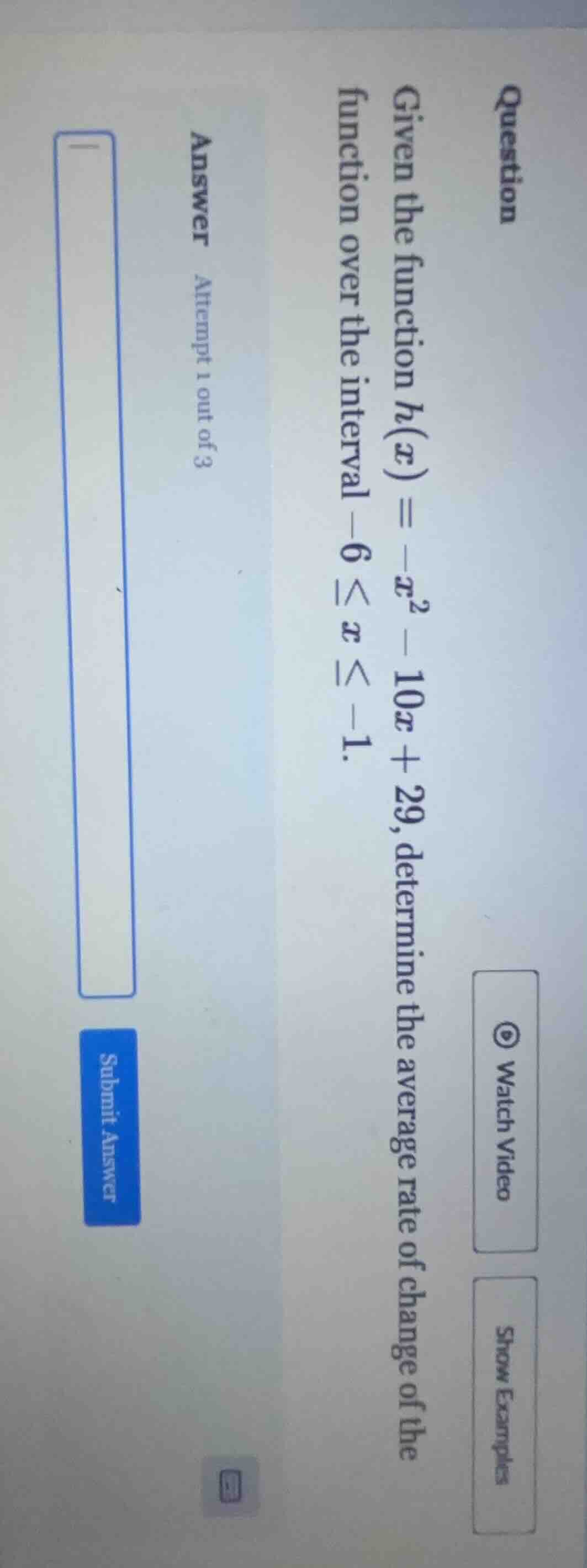 question given the function ( h(x) = -x^2 - 10x + 29 ), determine the a…