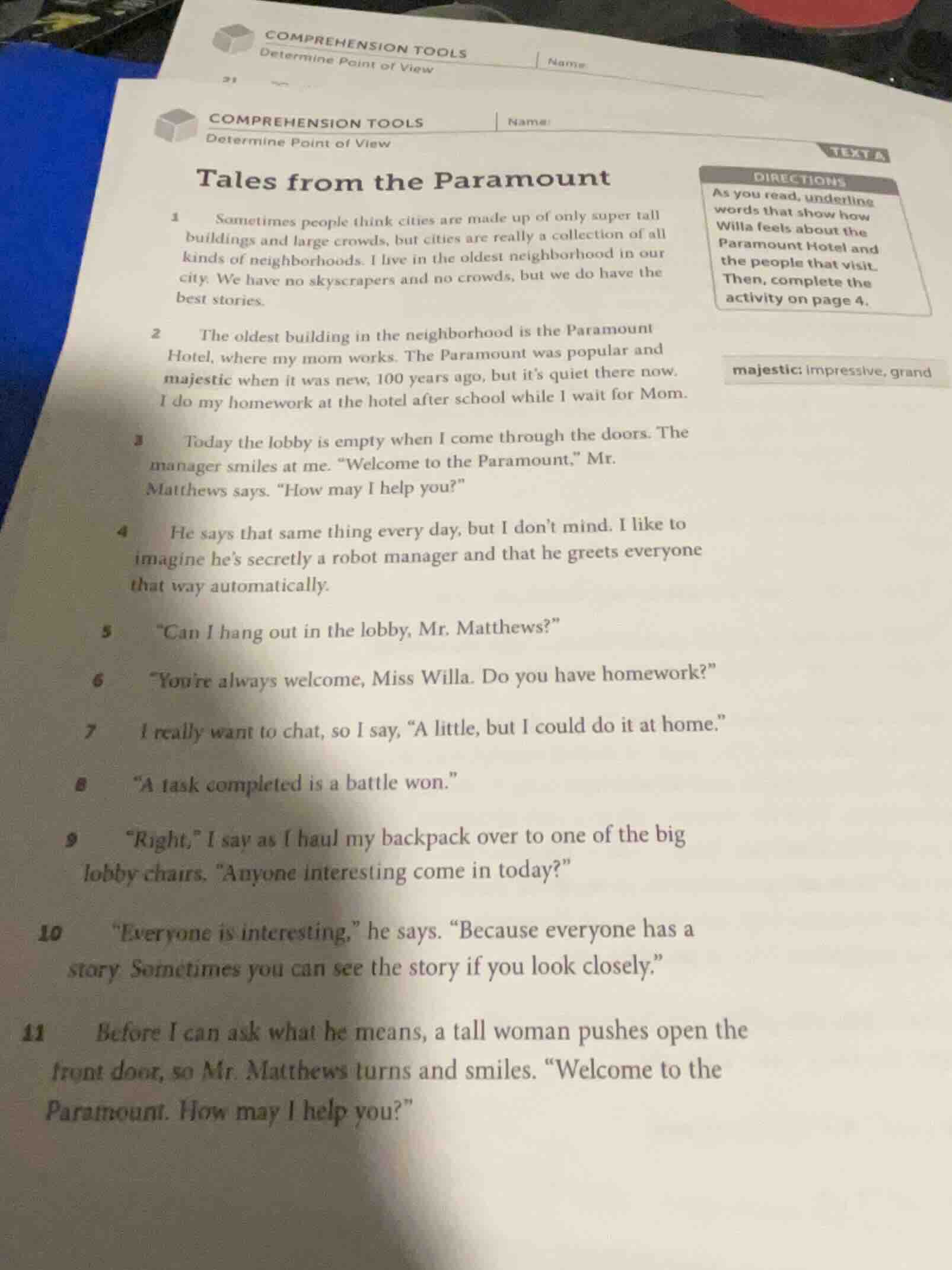 comprehension tools determine point of view name: text a tales from the…