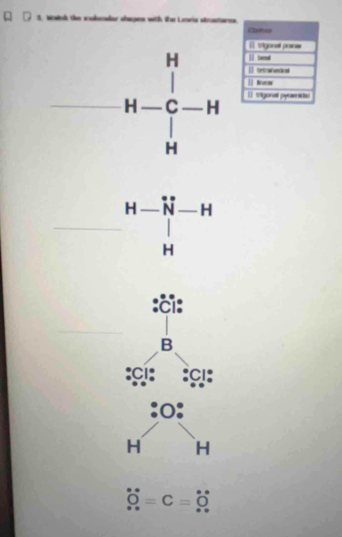 8. match the molecular shapes with the lewis structures. options - trig…