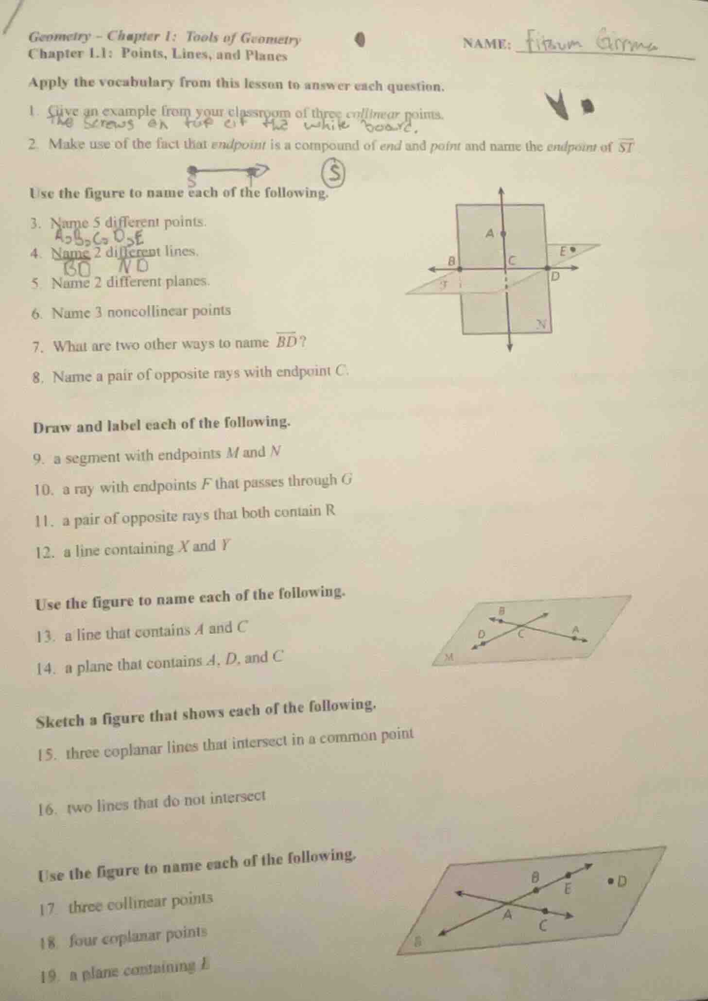geometry - chapter 1: tools of geometry chapter 1.1: points, lines, and…