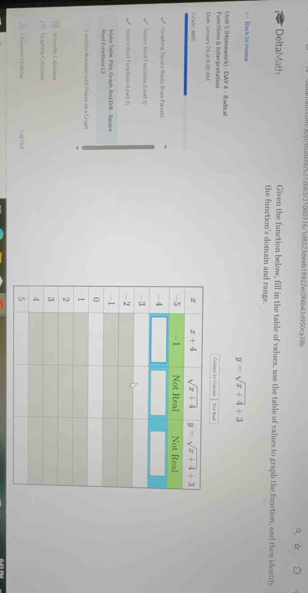 given the function below, fill in the table of values, use the table of…
