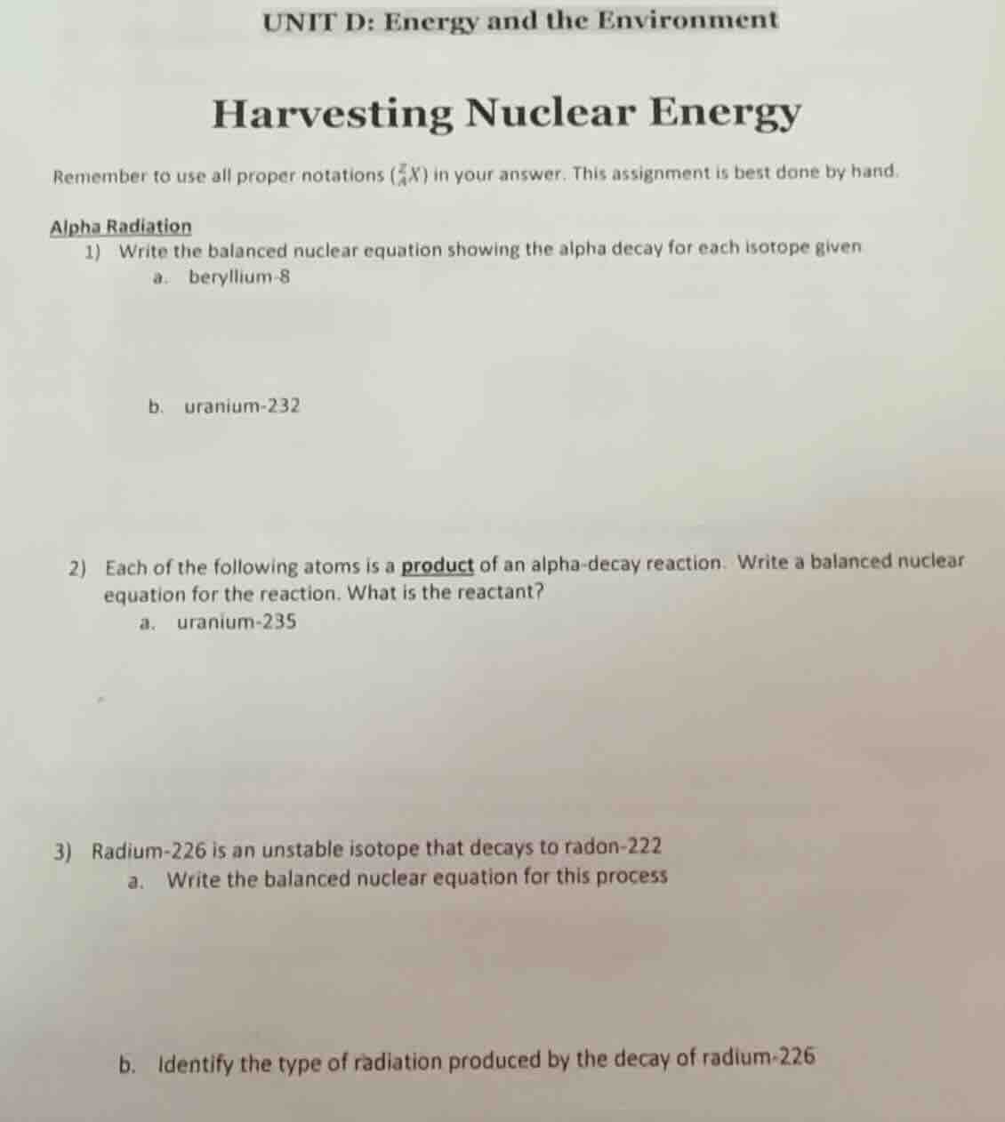 unit d: energy and the environment harvesting nuclear energy remember t…
