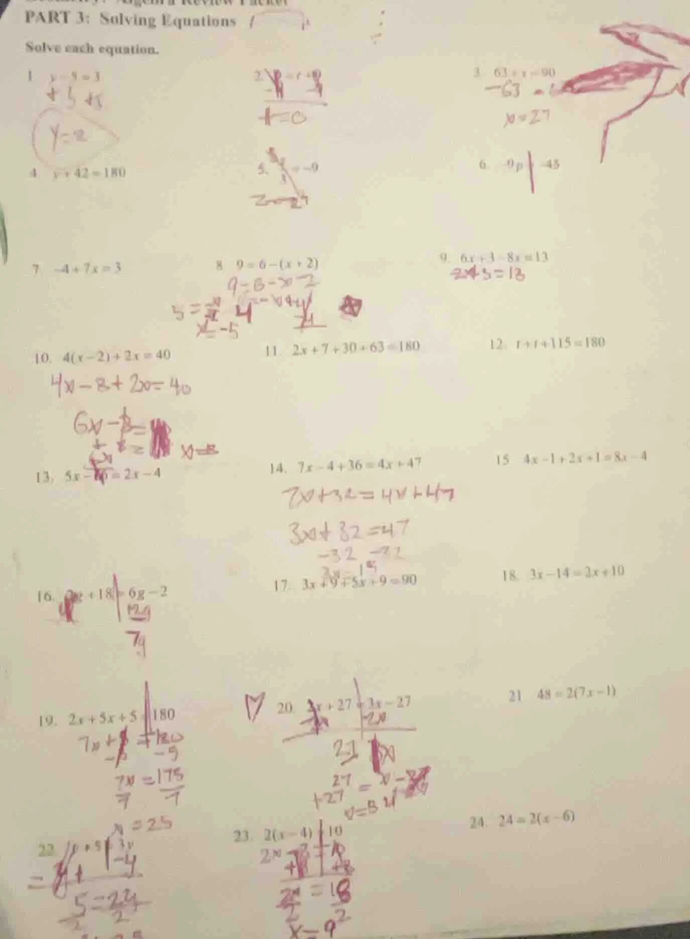 part 3: solving equations solve each equation. 1 ( y - 5 = 3 ) 2 () 3 (…