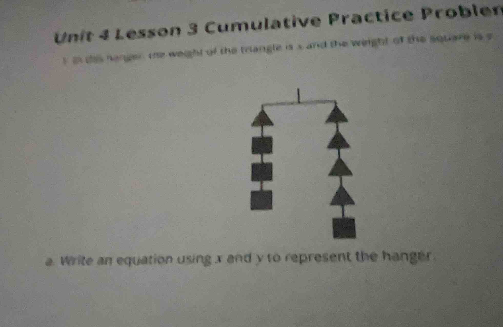 unit 4 lesson 3 cumulative practice problem 1 in this hanger, the weigh…