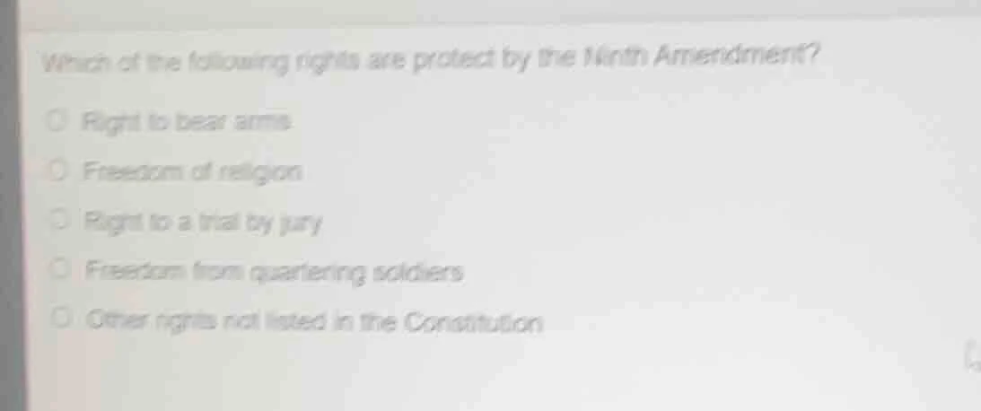 which of the following rights are protect by the ninth amendment? right…
