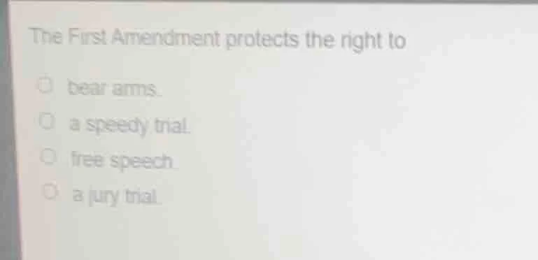 the first amendment protects the right to bear arms. a speedy trial. fr…