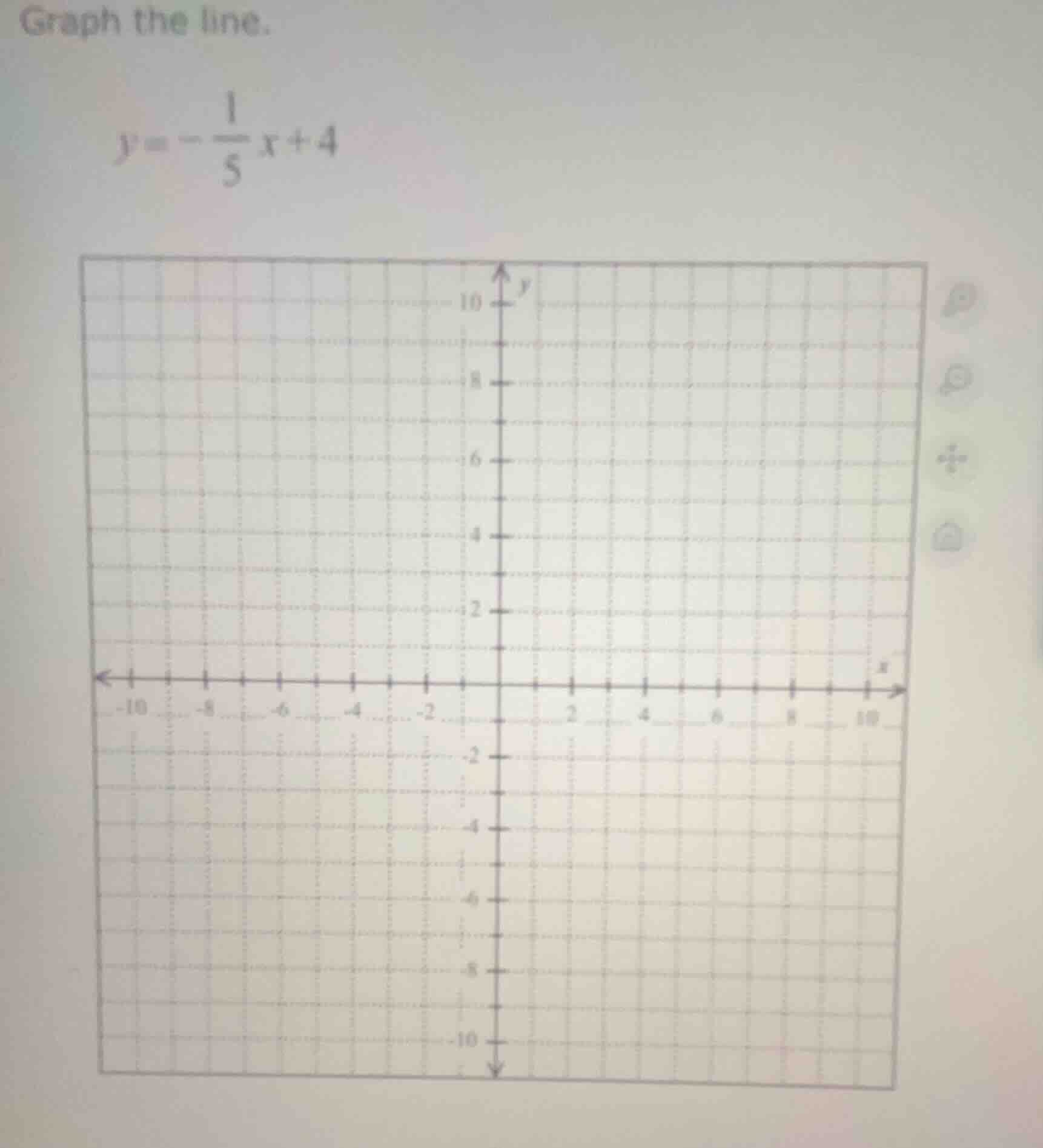 graph the line. $y = -\\frac{1}{5}x + 4$