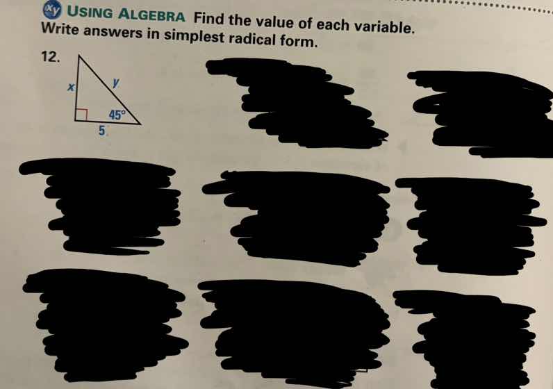 using algebra find the value of each variable. write answers in simples…
