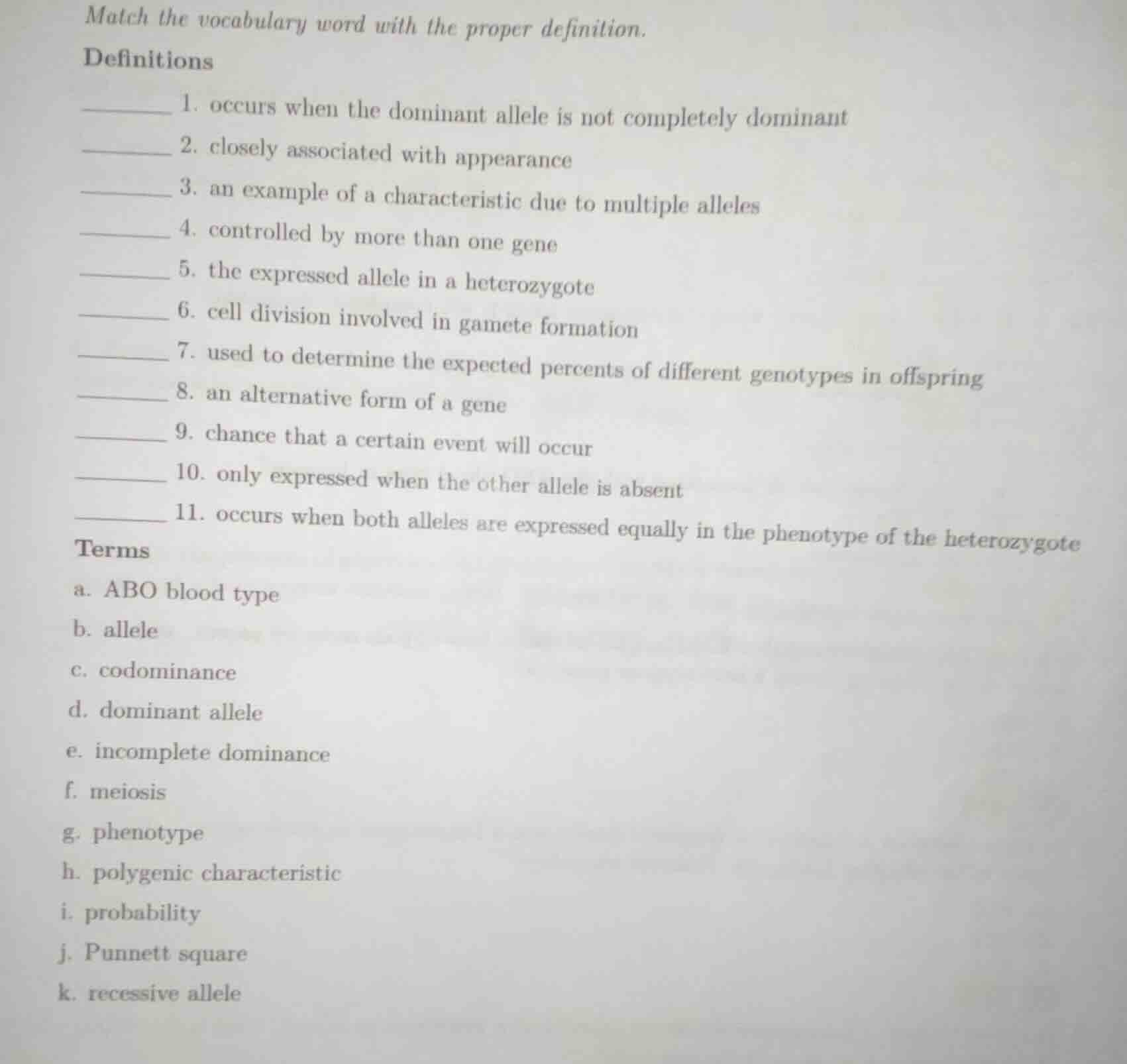 match the vocabulary word with the proper definition. definitions _____…