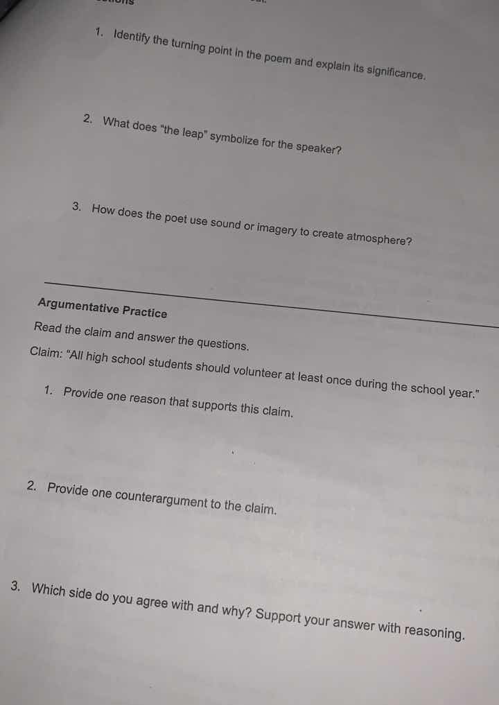 1. identify the turning point in the poem and explain its significance.…