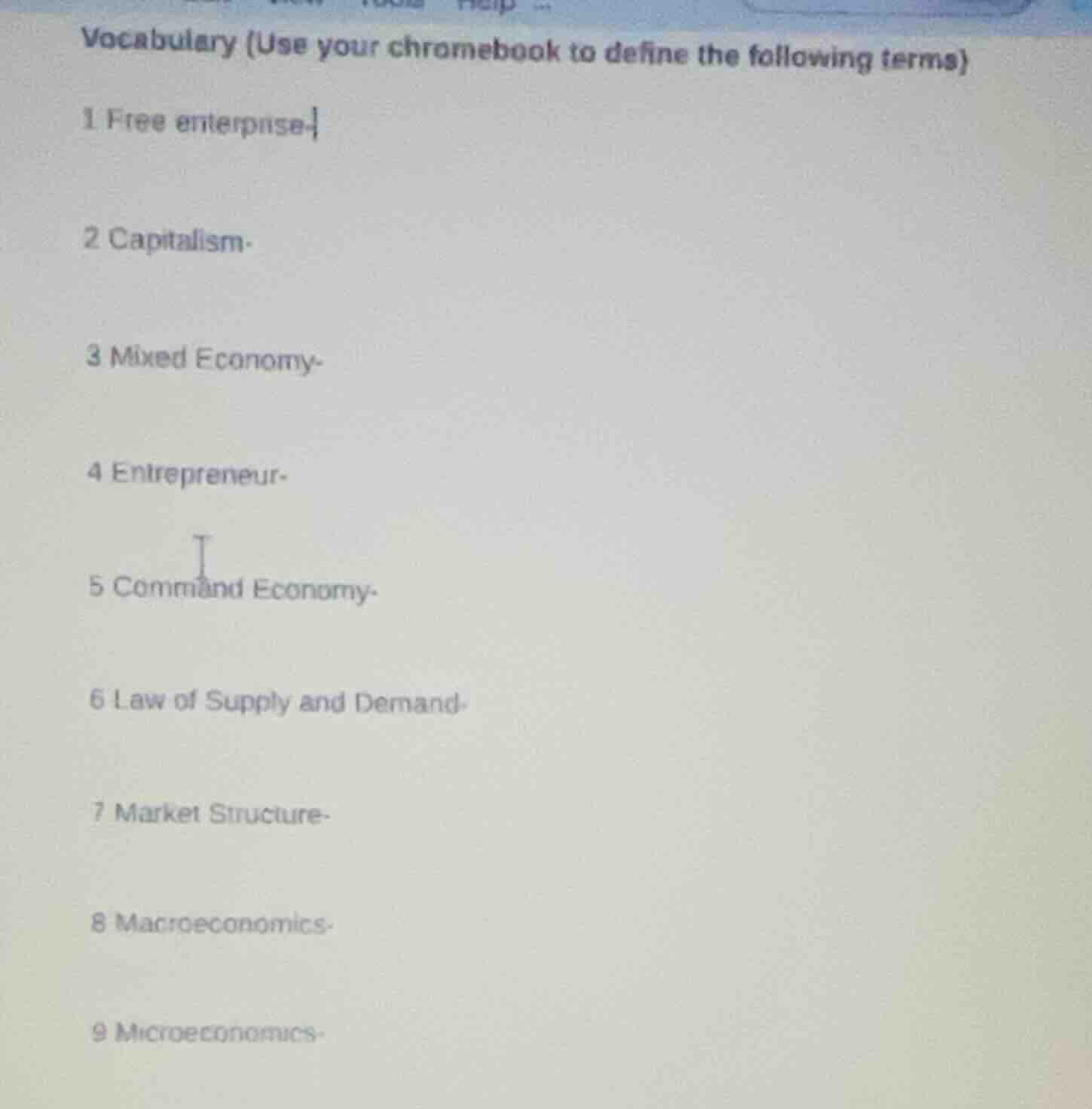 vocabulary (use your chromebook to define the following terms) 1 free e…