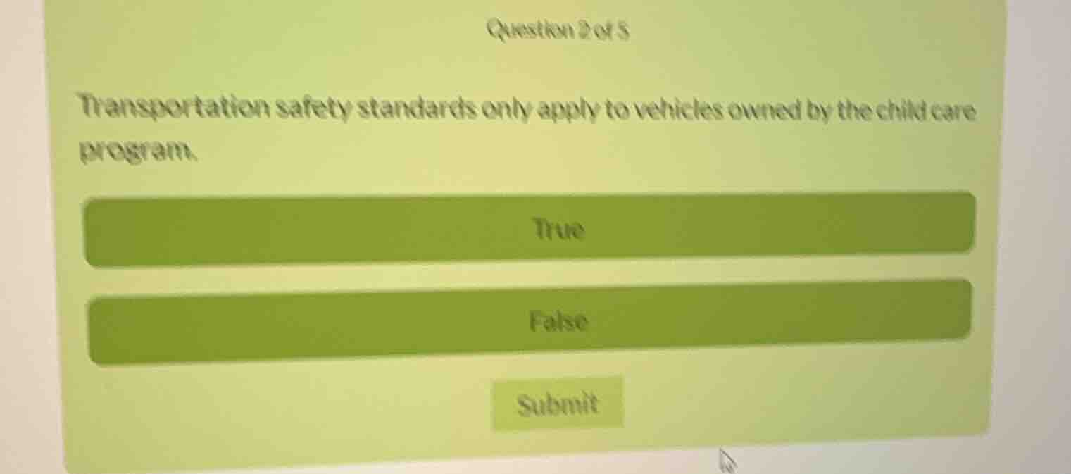 question 2 of 5 transportation safety standards only apply to vehicles …