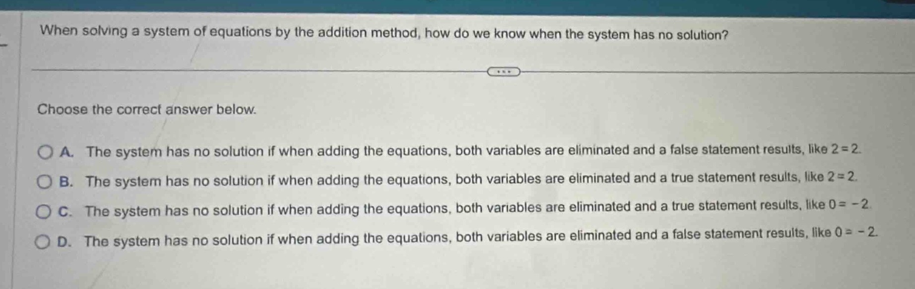 when solving a system of equations by the addition method, how do we kn…