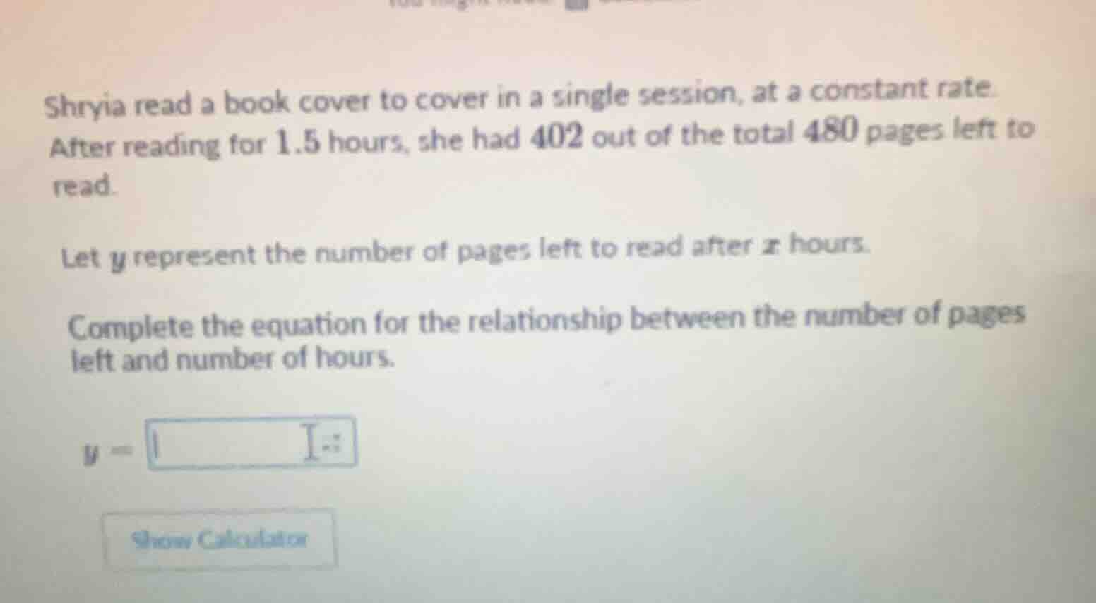 shryia read a book cover to cover in a single session, at a constant ra…