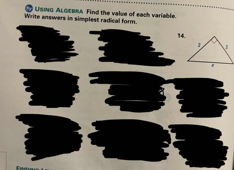 using algebra find the value of each variable. write answers in simples…