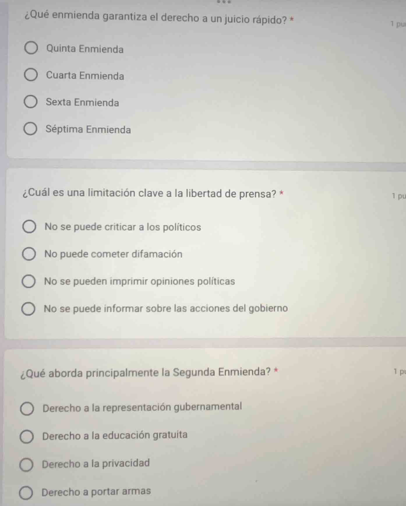 ¿qué enmienda garantiza el derecho a un juicio rápido? * quinta enmiend…