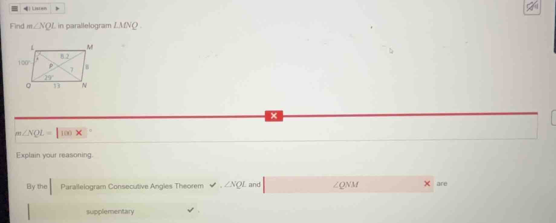 find ( mangle nql ) in parallelogram ( lmnq ). ( mangle nql = ) (\boxed…