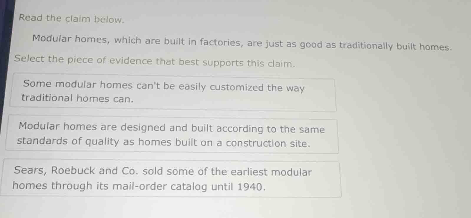 read the claim below. modular homes, which are built in factories, are …