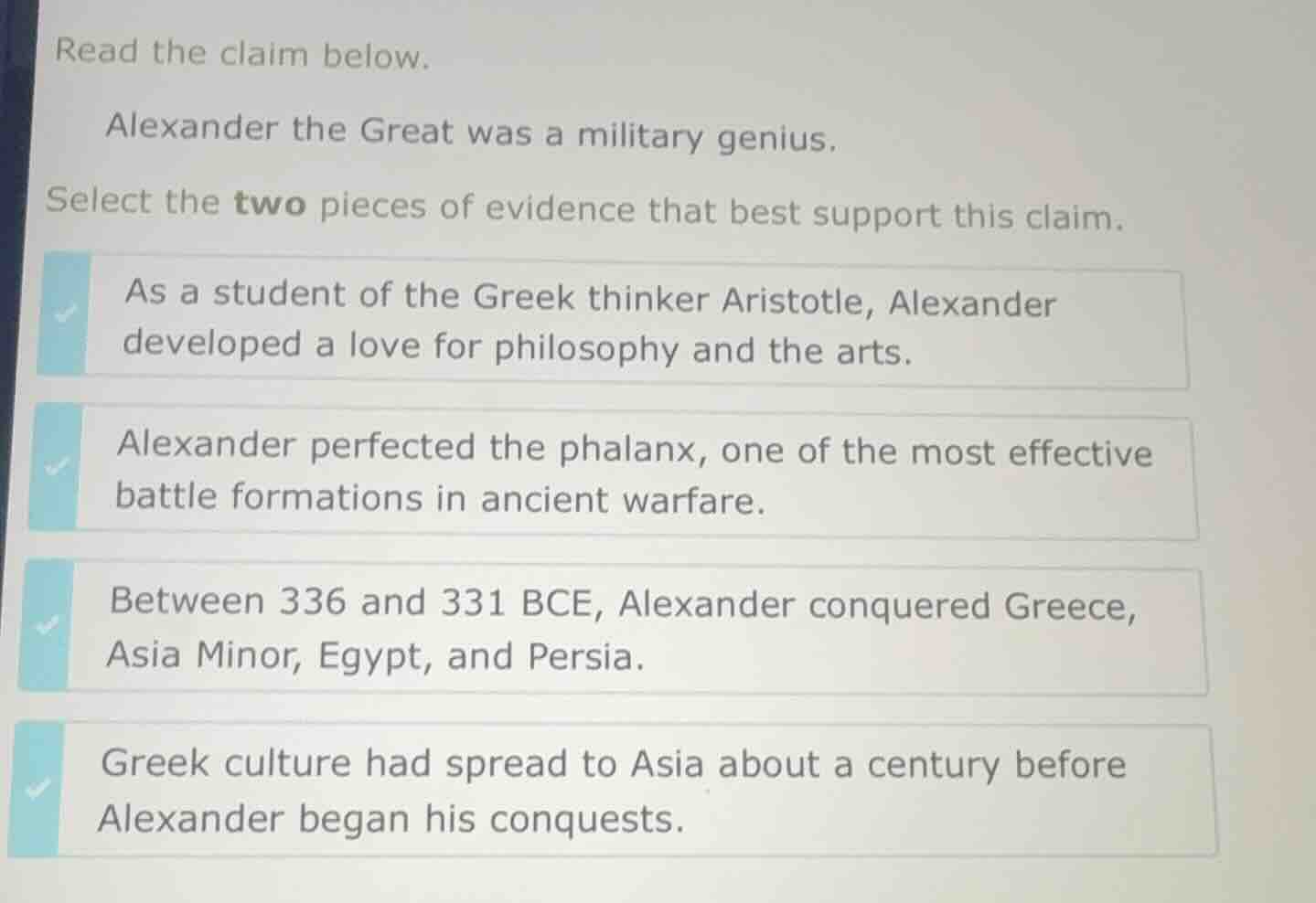 read the claim below. alexander the great was a military genius. select…