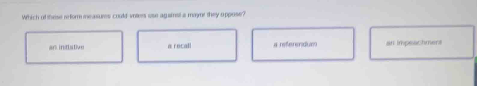 which of these reform measures could voters use against a mayor they op…