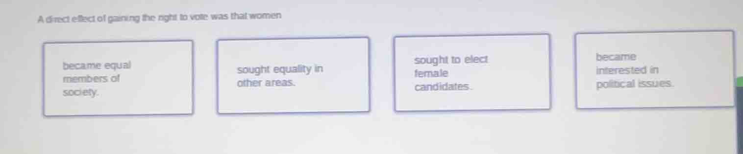 a direct effect of gaining the right to vote was that women became equa…