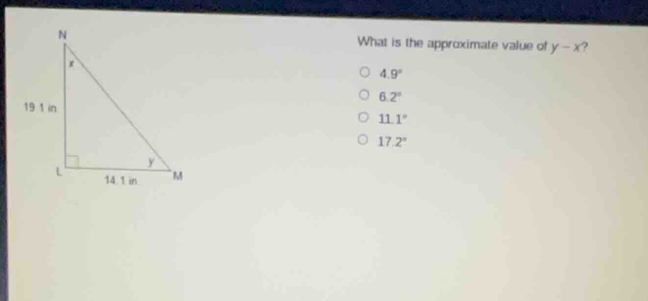 what is the approximate value of ( y - x )? ( 4.9^circ ) ( 6.2^circ ) (…