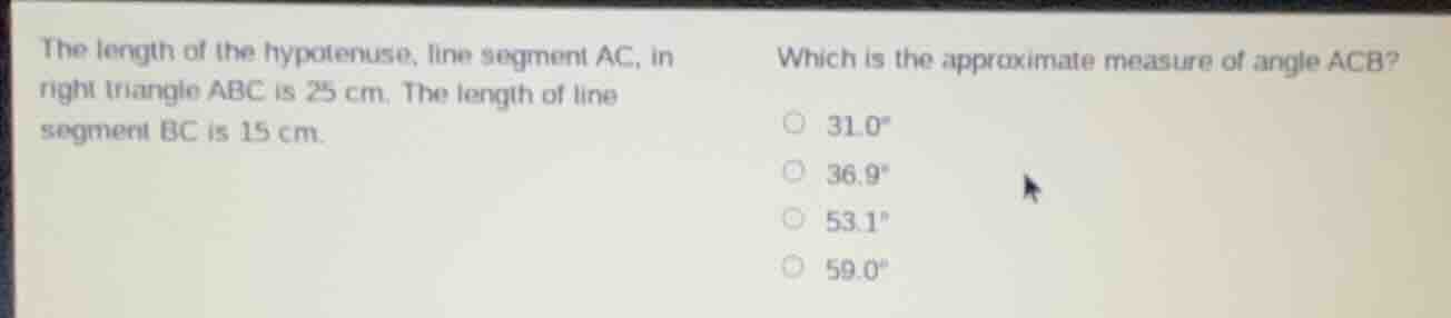 the length of the hypotenuse, line segment ac, in right triangle abc is…