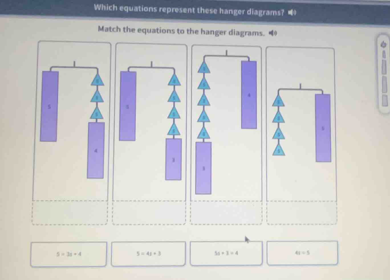 which equations represent these hanger diagrams? match the equations to…