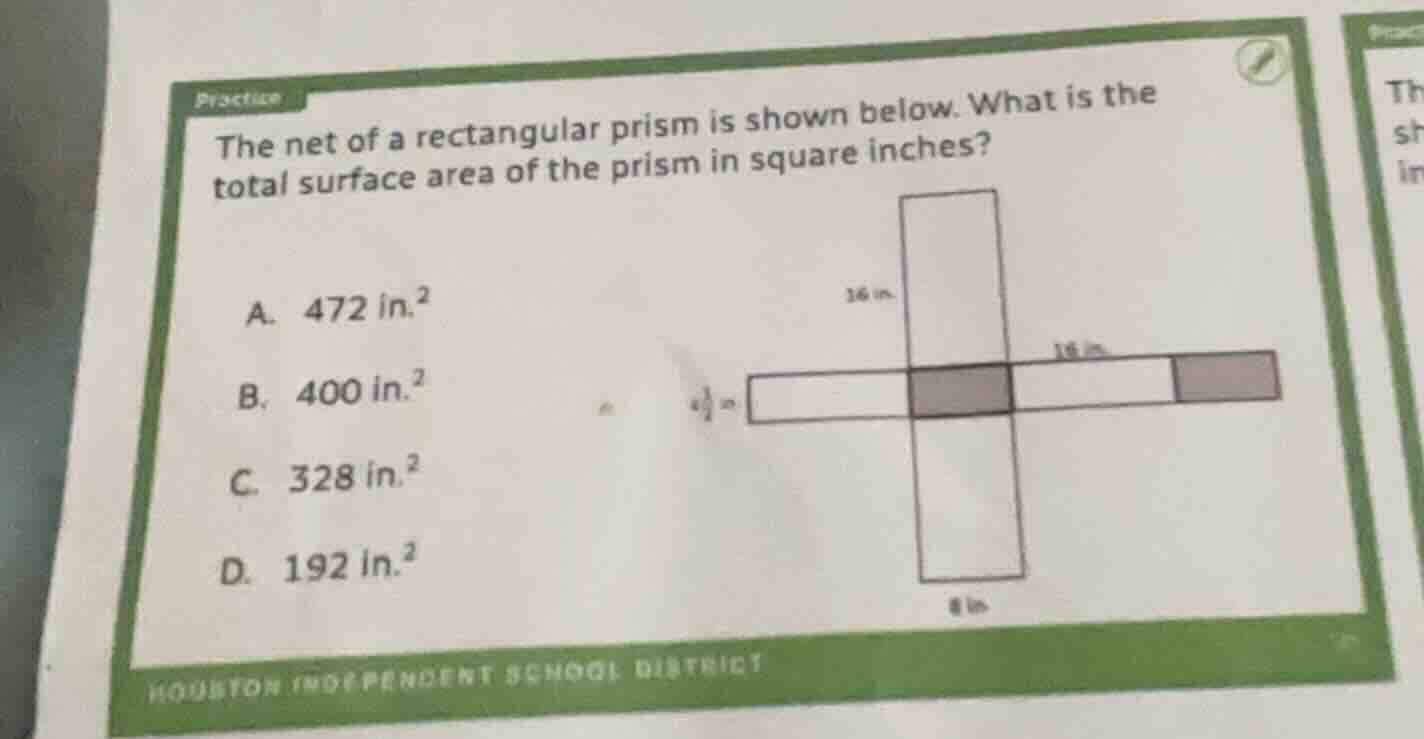 practice the net of a rectangular prism is shown below. what is the tot…