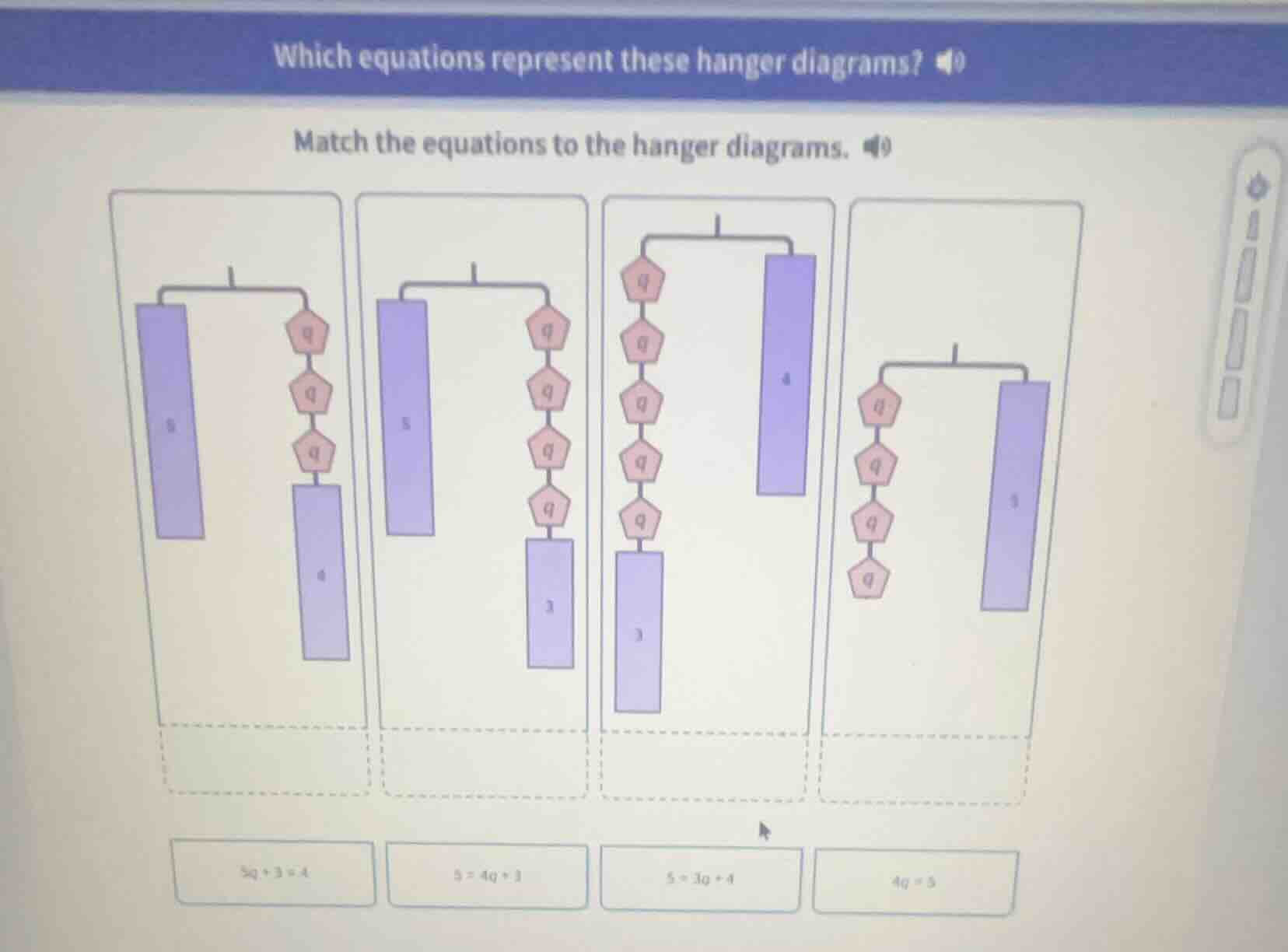 which equations represent these hanger diagrams? match the equations to…
