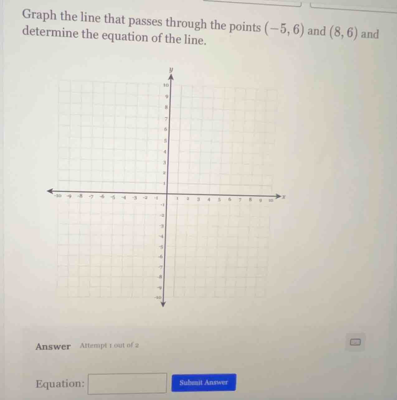graph the line that passes through the points (-5, 6) and (8, 6) and de…