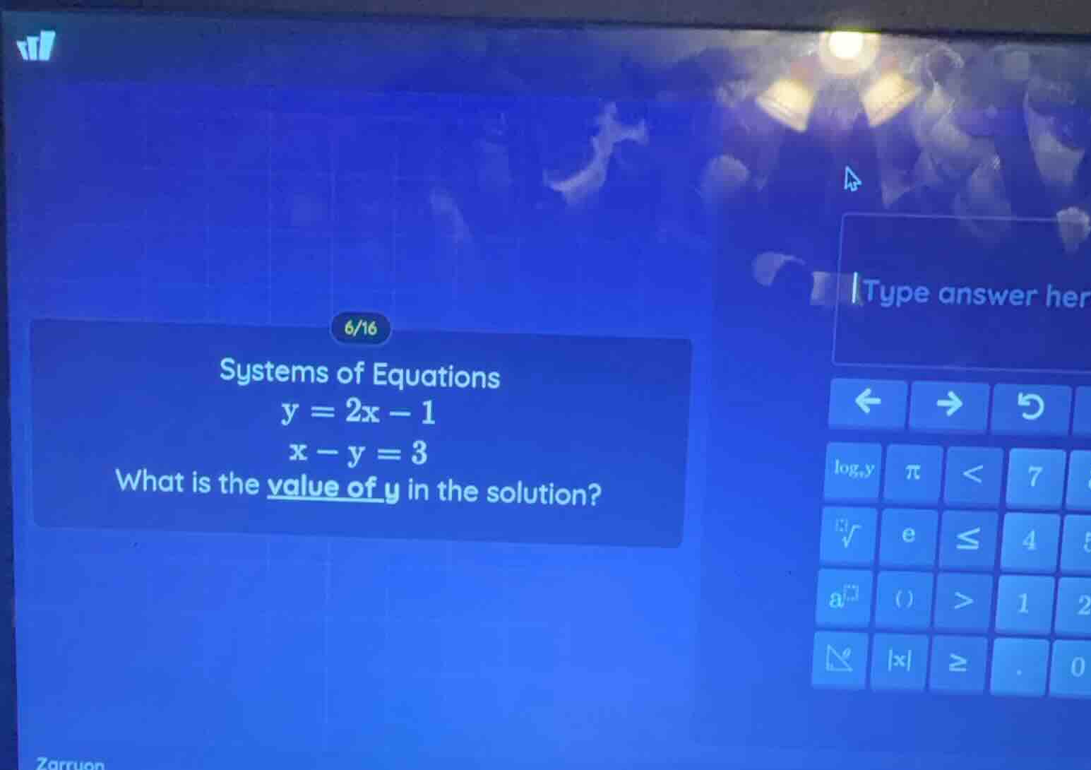 systems of equations y = 2x - 1 x - y = 3 what is the value of y in the…