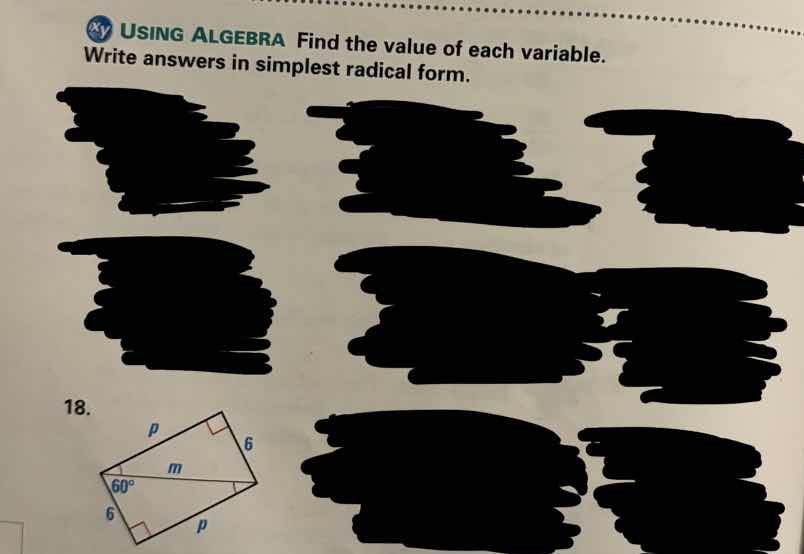 using algebra find the value of each variable. write answers in simples…