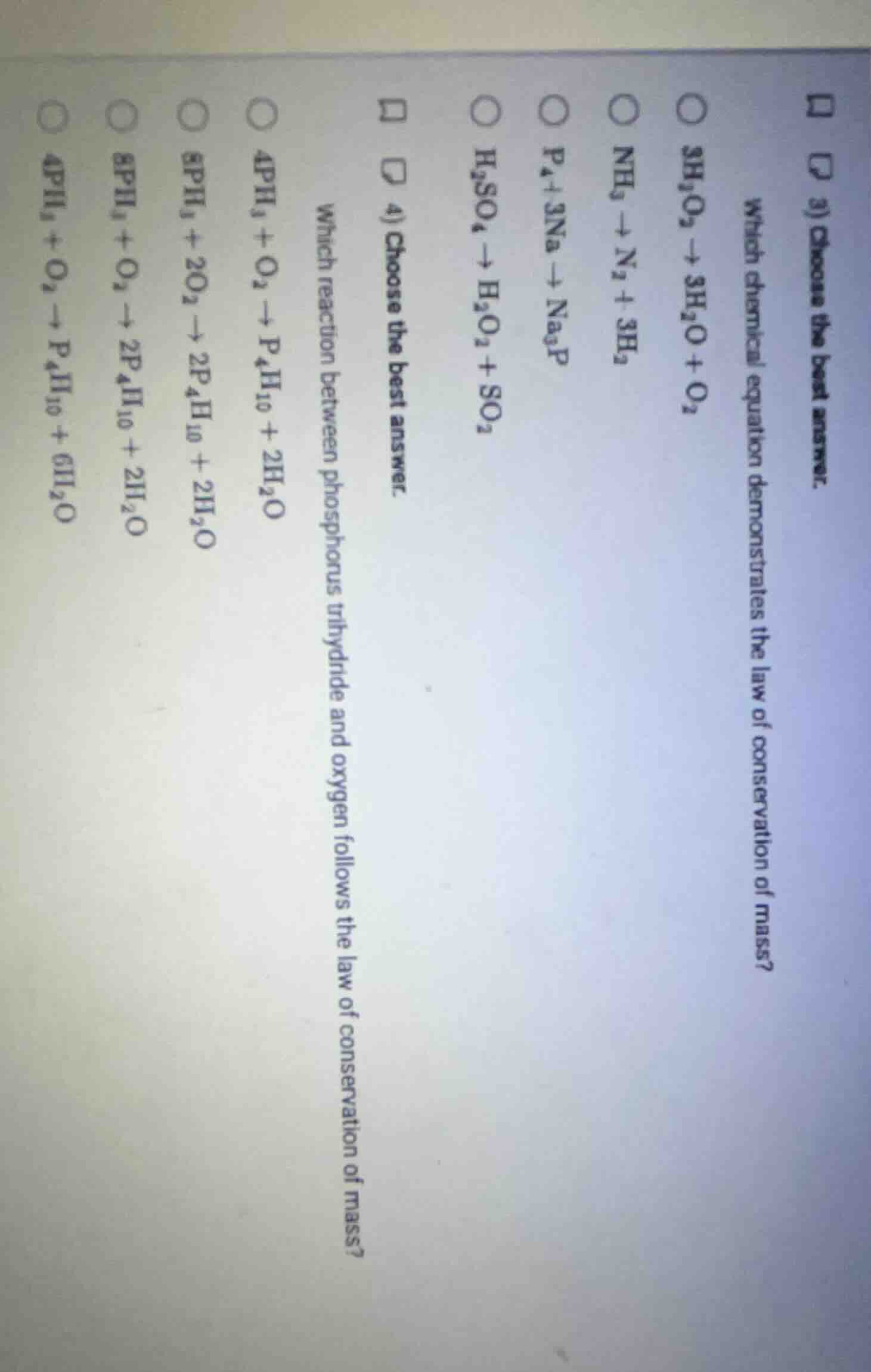 3) choose the best answer. which chemical equation demonstrates the law…