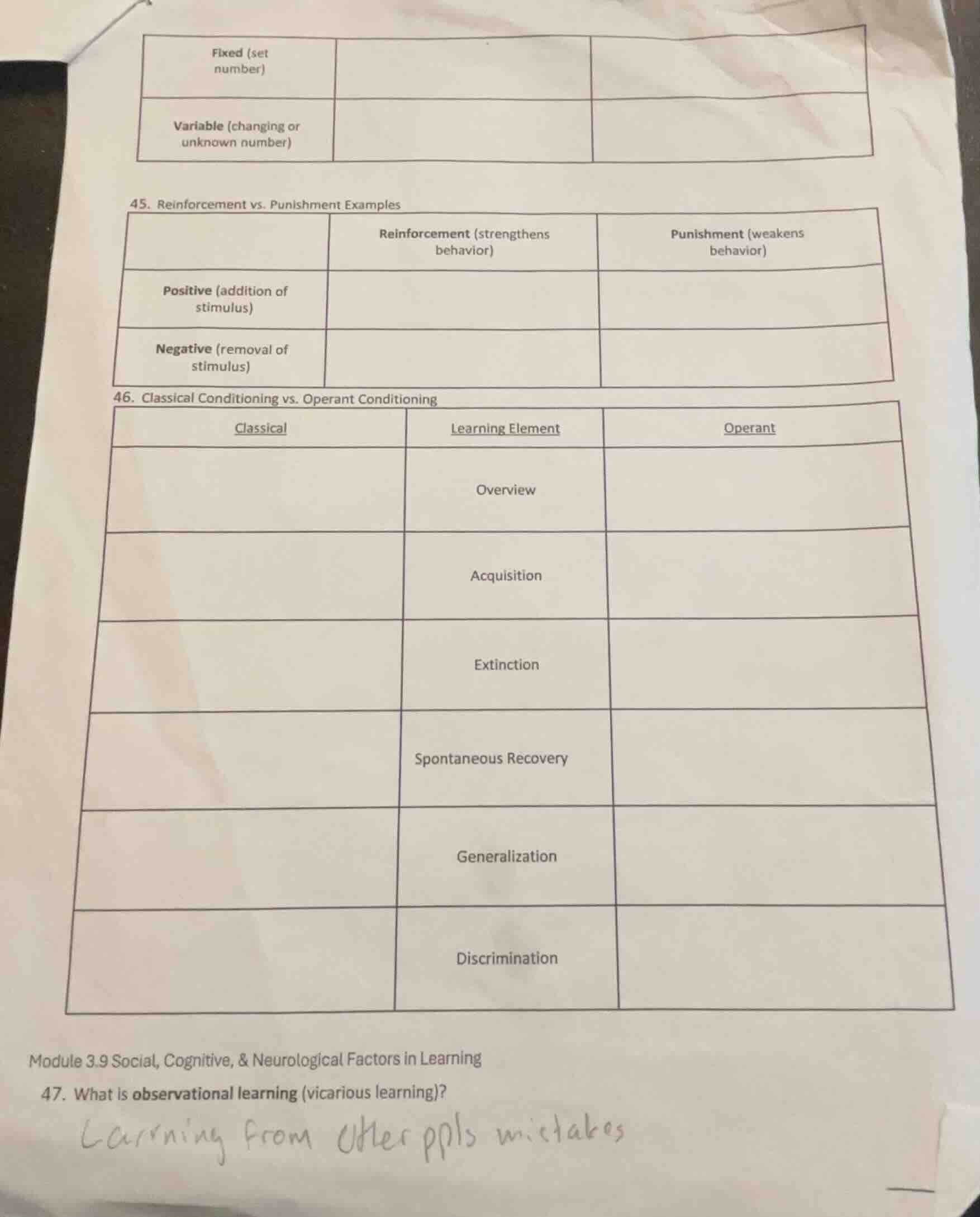 fixed (set number) variable (changing or unknown number) 45. reinforcem…