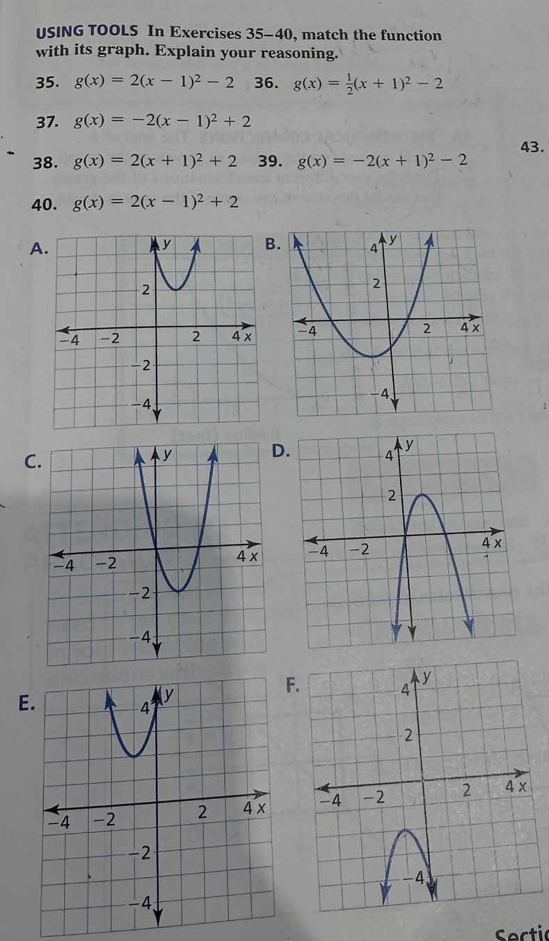 using tools in exercises 35–40, match the function with its graph. expl…