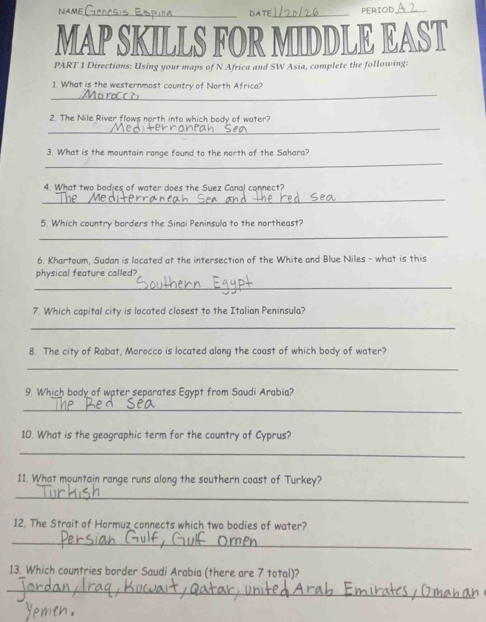 name genesis espina date 1/20/26 period a2 map skills for middle east p…