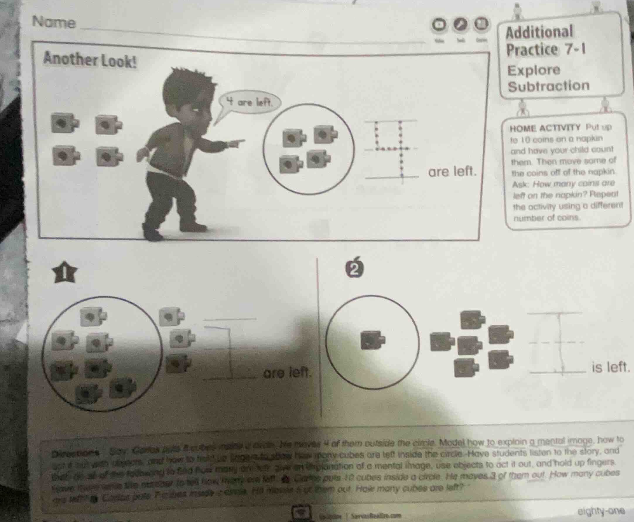 name another look! 4 are left. are left. additional practice 7 - 1 expl…