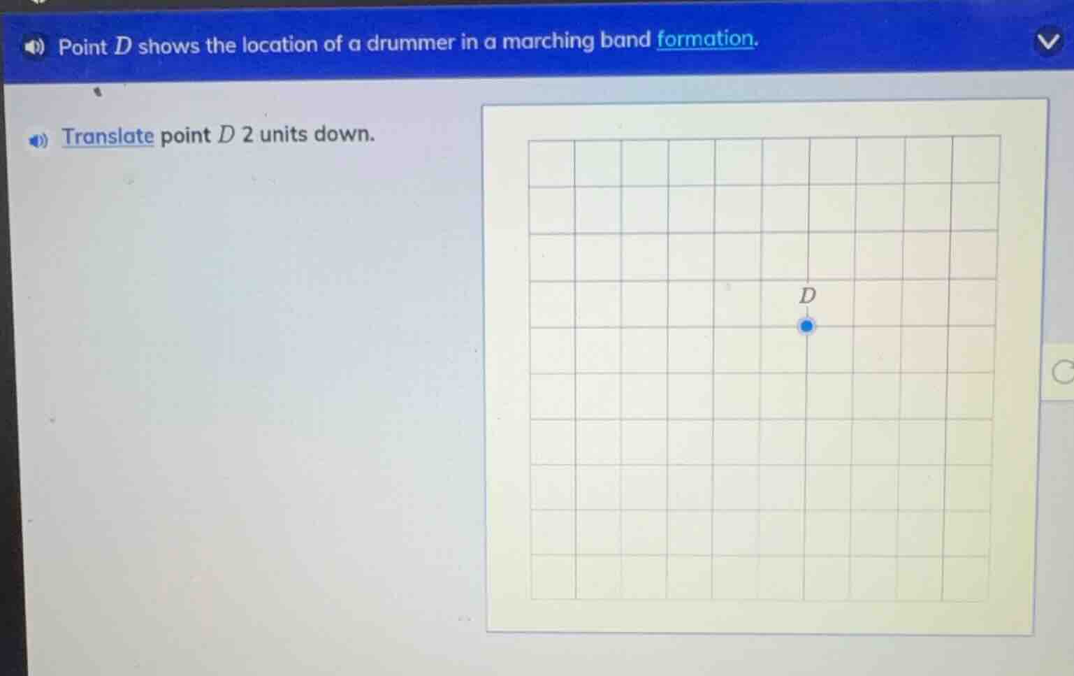point d shows the location of a drummer in a marching band formation. t…