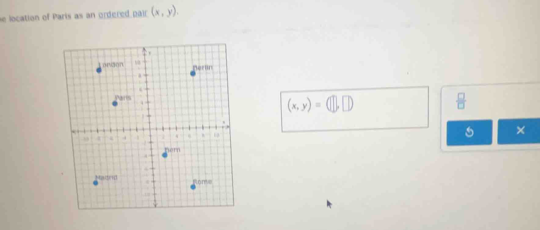 the location of paris as an ordered pair (x, y).