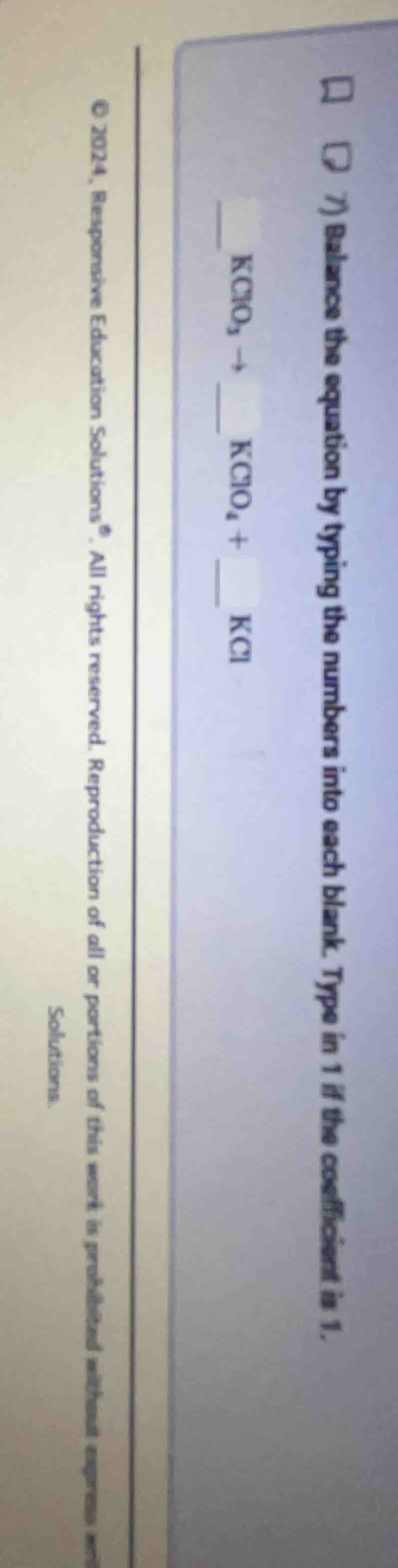 7) balance the equation by typing the numbers into each blank. type in …