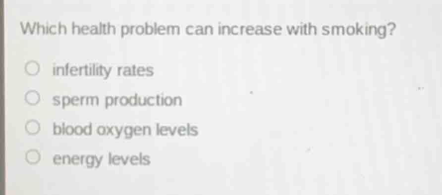 which health problem can increase with smoking? infertility rates sperm…