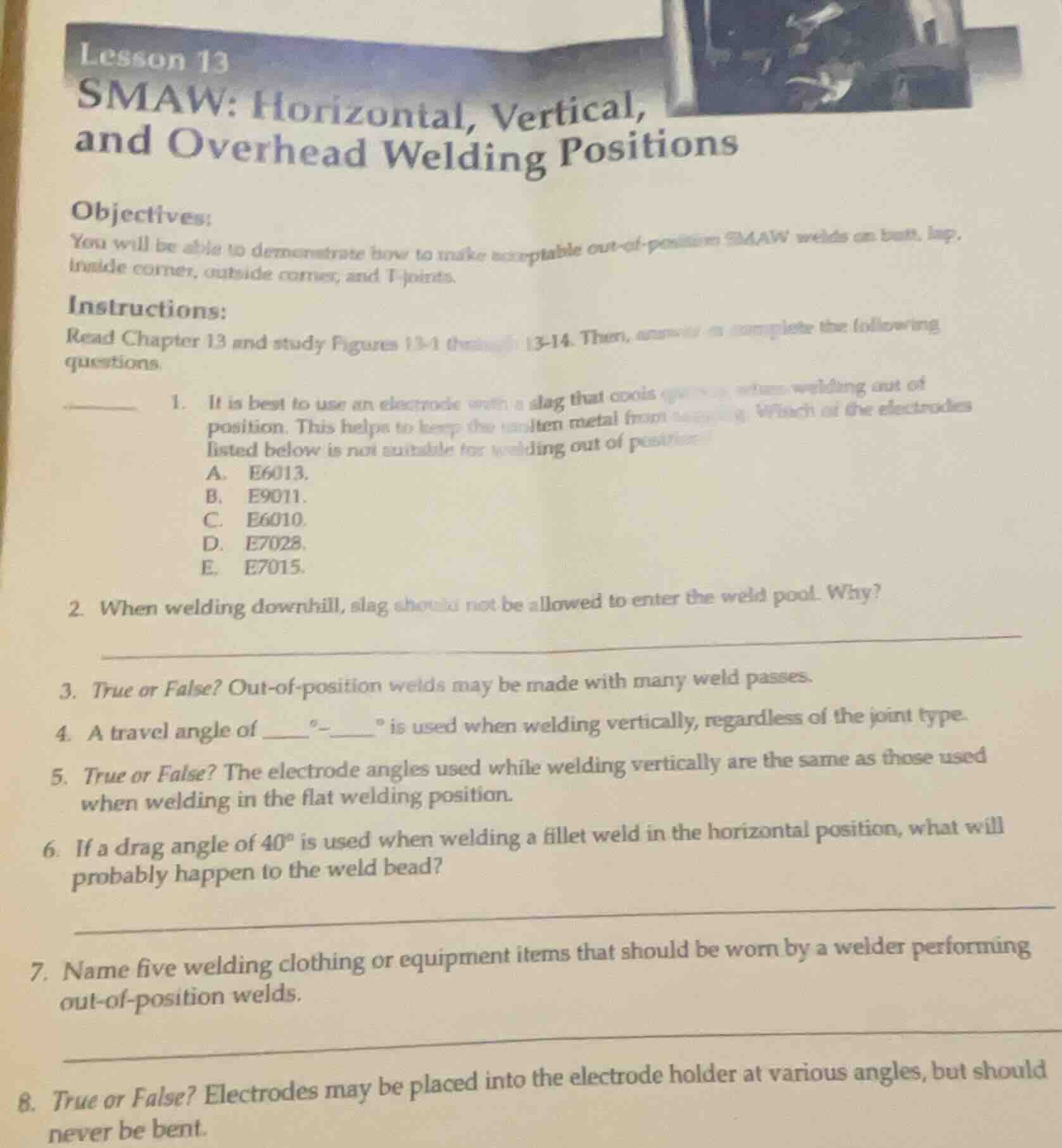lesson 13 smaw: horizontal, vertical, and overhead welding positions ob…